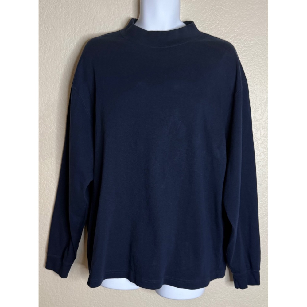 Roundtree & Yorke Mens XXL Mock Neck Shirt Navy Blue Long Sleeve Cotton Preppy